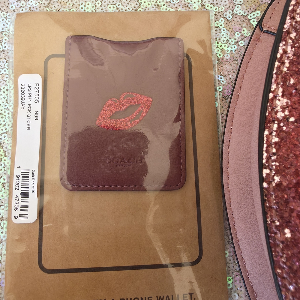Coach Mauve Card Holder with Red Lip Design